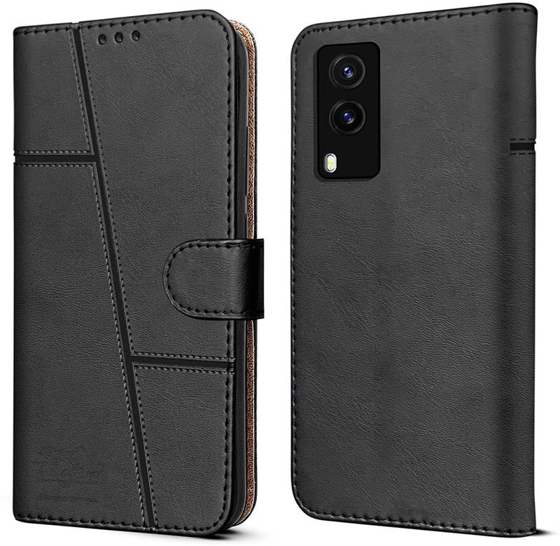 NIMMIKA ENTERPRISES Flip Cover for Vivo V21E 5G(Premium leather material | 360-degree protection | Card slots and pockets)  (Black, Dual Protection, Pack of: 1)