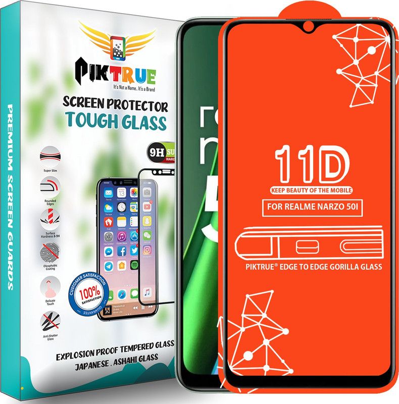 PikTrue Edge To Edge Tempered Glass for Realme Narzo 50I  (Pack of 1)