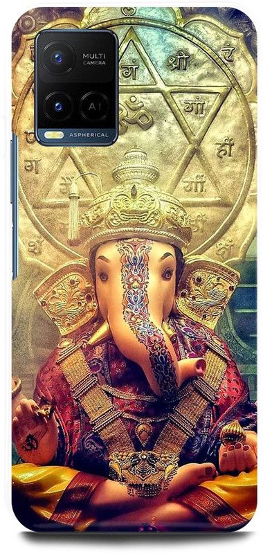 DIKRO Back Cover for Vivo Y33T, V2146, GANESHJI, LORD, GANESHA, GANPATI, BAPPAMORYA  (Gold, Hard Case, Pack of: 1)