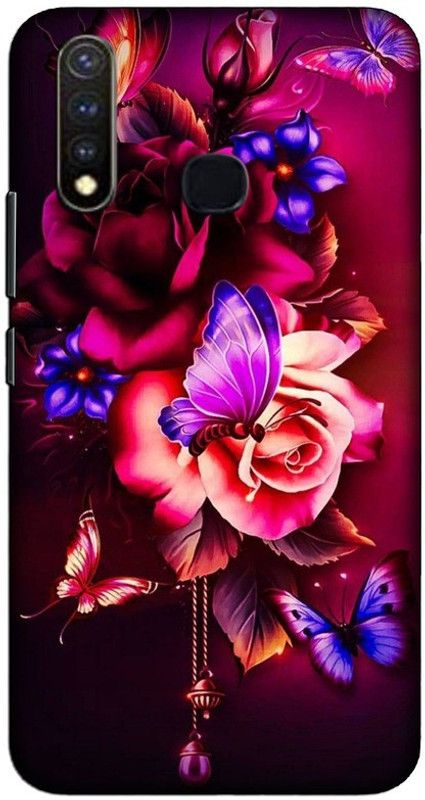 CROKIAN Back Cover for Vivo Y19 butterfly and flowers Back Cover  (Multicolor, Hard Case, Pack of: 1)