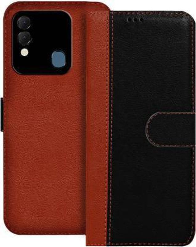 Amoha Flip Cover for Tecno Spark 8  (Black, Brown, Magnetic Case, Pack of: 1)