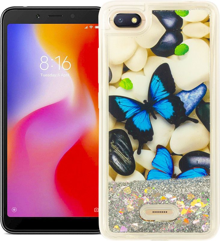 GBAKS Back Cover for REDMI 6A {Fully Glitter and Liquid with Printed BUTTERFLY in The Middle}  (Multicolor, Waterproof)