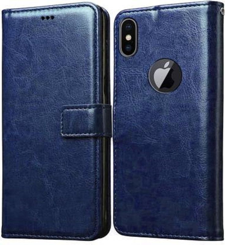 GoPerfect Flip Cover for Apple Iphone X |Shock Proof Flip Cover| Card Pockets Wallet & Stand  (Blue, Dual Protection, Pack of: 1)