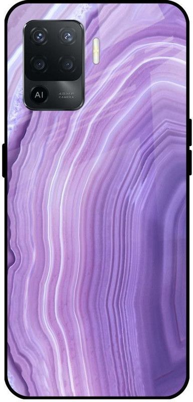 QRIOH Glass Back Cover for Oppo F19 Pro  (Purple, Grip Case, Silicon, Pack of: 1)