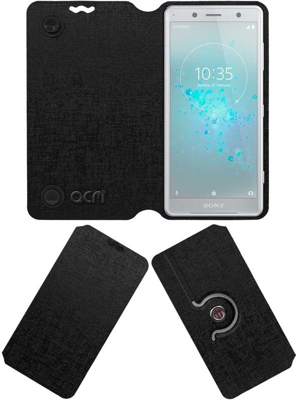 ACM Flip Cover for Sony Xperia Xz2 Compact  (Black, Cases with Holder, Pack of: 1)