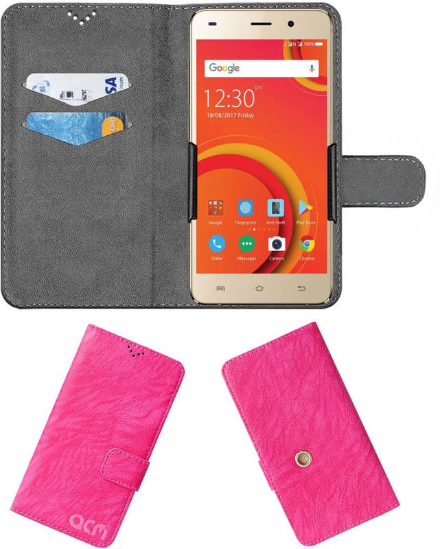ACM Flip Cover for Comio C1 4g  (Pink, Cases with Holder, Pack of: 1)
