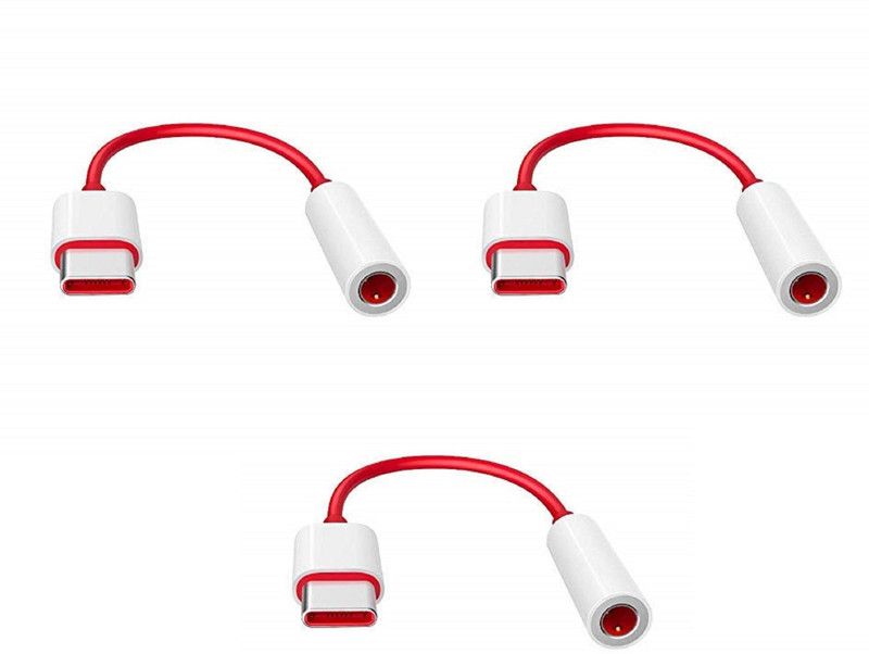 Case Plus Red Type C to 3.5 mm Jack Audio Connector, Noise Cancelling Headphones Jack Converter Audio Adapter for OnePlus 7/7 Pro / 1+6/1+6T - Red (Audio Jack convertor Pack of-3) Phone Converter  (Android Type C)