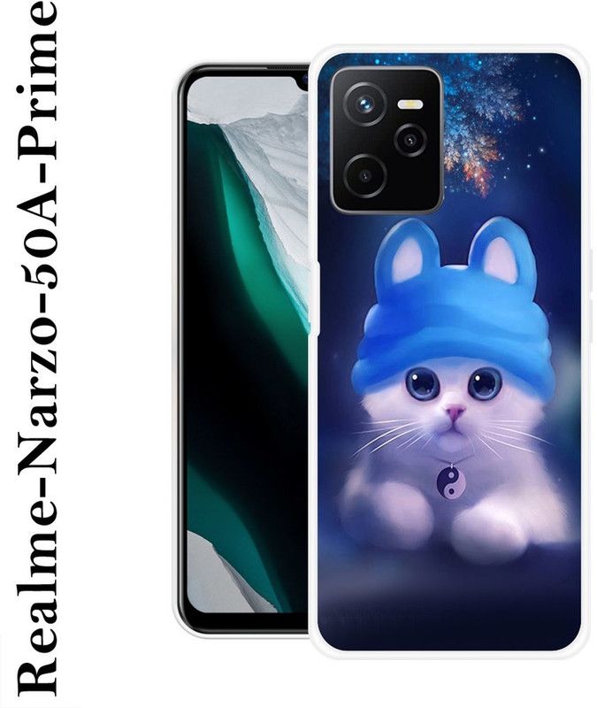 REALKING Back Cover for Realme Narzo 50A Prime  (Blue, White, Silicon)