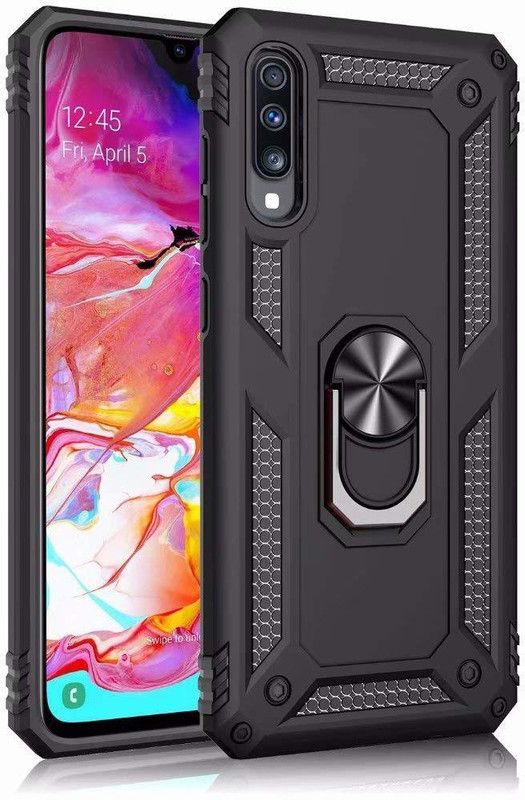MOBILOVE Back Cover for Samsung Galaxy A50 / A50s / A30s | Dual Layer Hybrid Armor Defender Case with Metal Finger Ring  (Black, Rugged Armor, Pack of: 1)