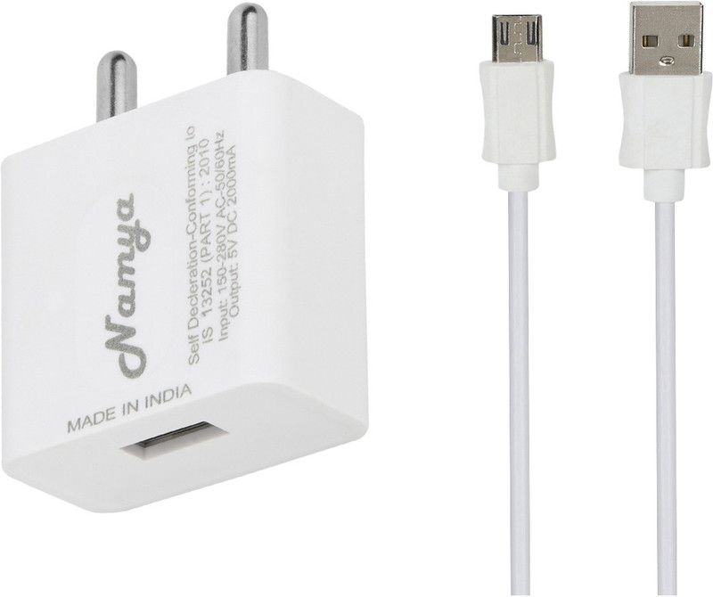 NAMYA 5 W NA 1 A Mobile 2A. FAST CHARGER &SYNC/DATA CABLE FOR COOL__PD DAZEN 1 Charger with Detachable Cable  (White, Cable Included)