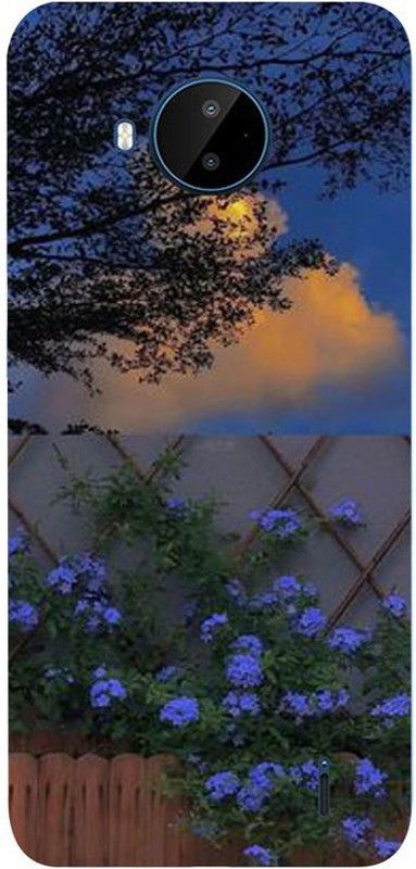 Golden Mask Back Cover for Nokia C20 Plus Blue Flowers And Green Tree  (Multicolor, Waterproof, Silicon, Pack of: 1)