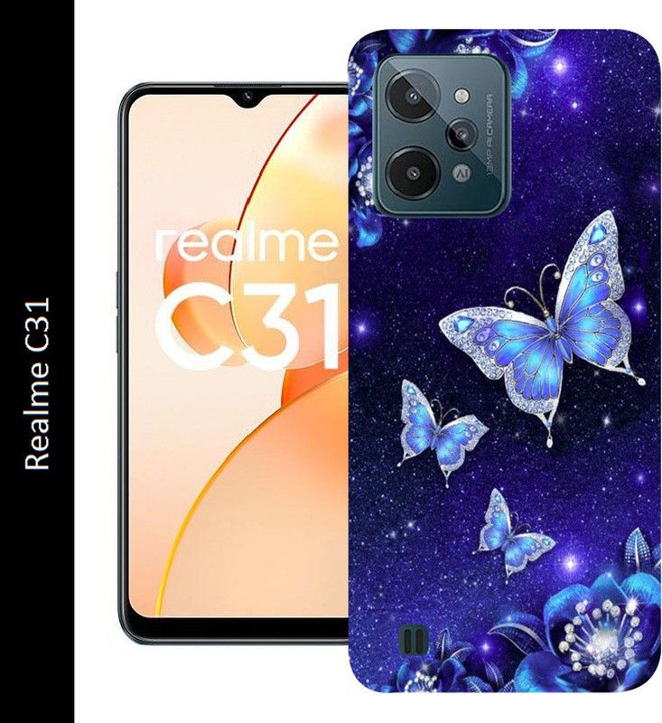 BRANDNAME Back Cover for Realme C31  (Blue, Silver, Grip Case, Silicon)