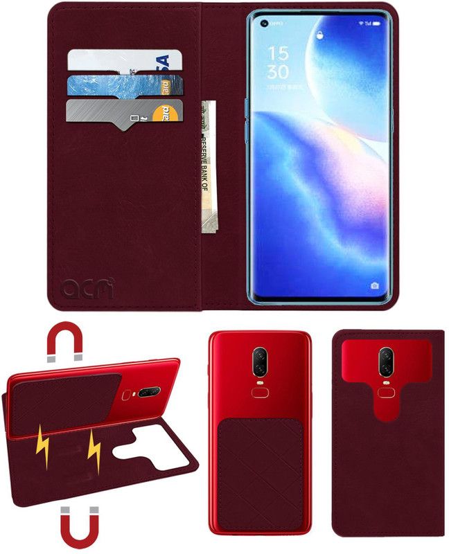 ACM Flip Cover for Oppo Reno 5 Pro  (Maroon, Cases with Holder, Pack of: 1)