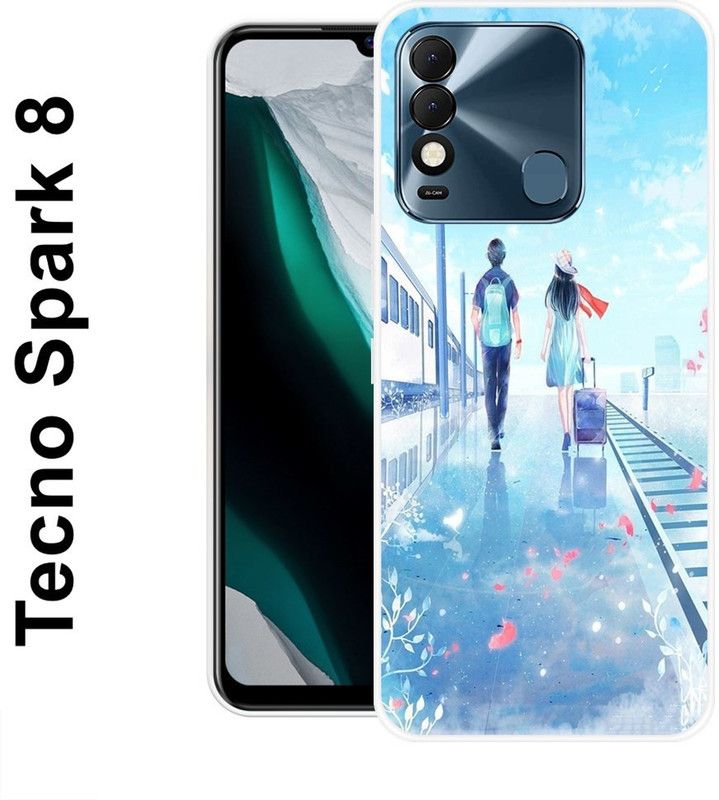 JATLAND Back Cover for Tecno Spark 8  (Blue, White, Silicon)