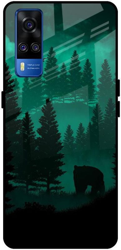 QRIOH Glass Back Cover for Vivo Y51 2020  (Green, Grip Case, Silicon, Pack of: 1)