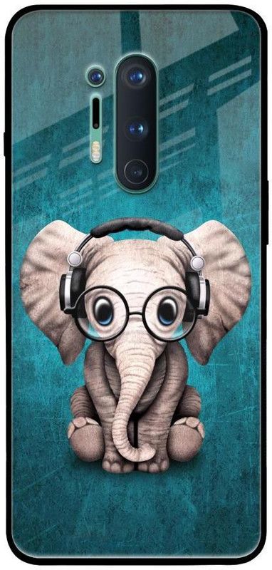 QRIOH Glass Back Cover for OnePlus 8 Pro  (Blue, Beige, Grip Case, Silicon, Pack of: 1)