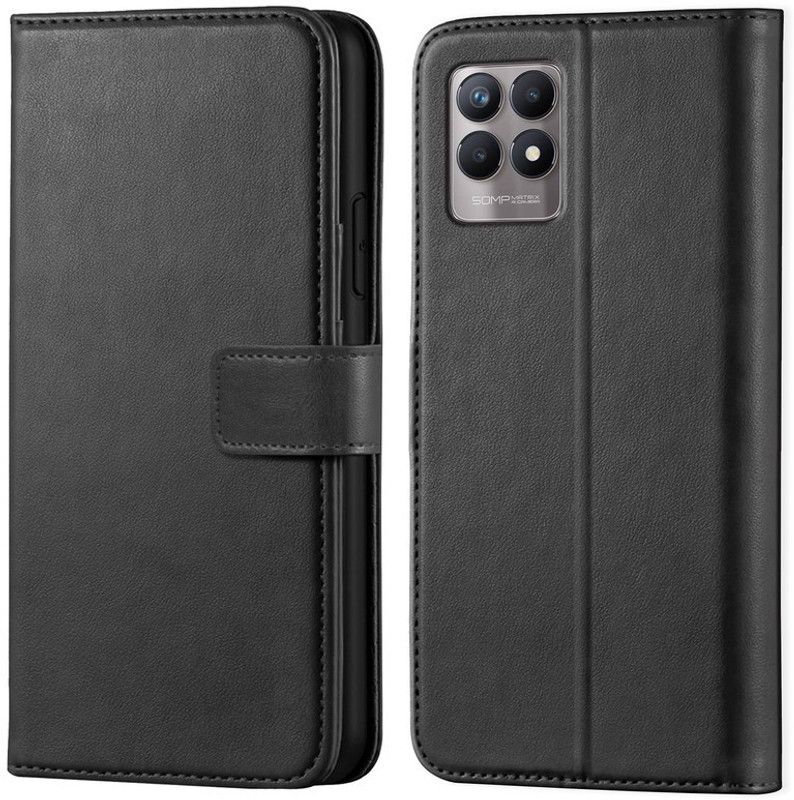 ponyta Flip Cover for Realme 8i  (Black, Dual Protection, Pack of: 1)