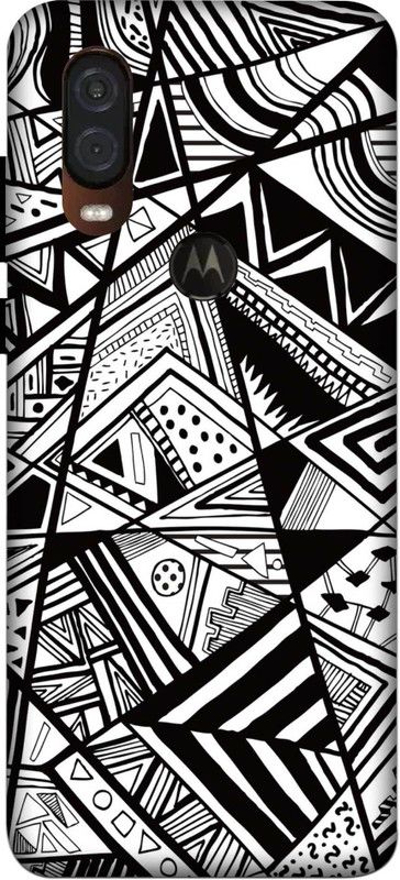 NDCOM Back Cover for Motorola One Vision Black and White Vertical Printed  (Multicolor, Hard Case, Pack of: 1)