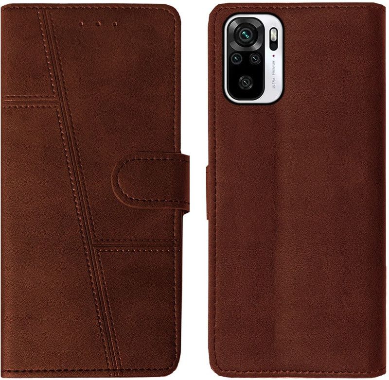 AOnes Flip Cover for Redmi Note 10 4G  (Brown, Cases with Holder, Pack of: 1)