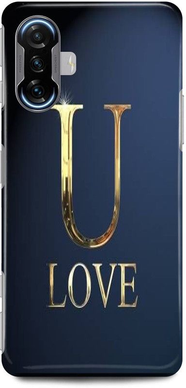 FUGGA Back Cover for POCO F3 GT , U, LETTER, ALPHABET, LOVE, U, NAME  (Gold, Hard Case, Pack of: 1)