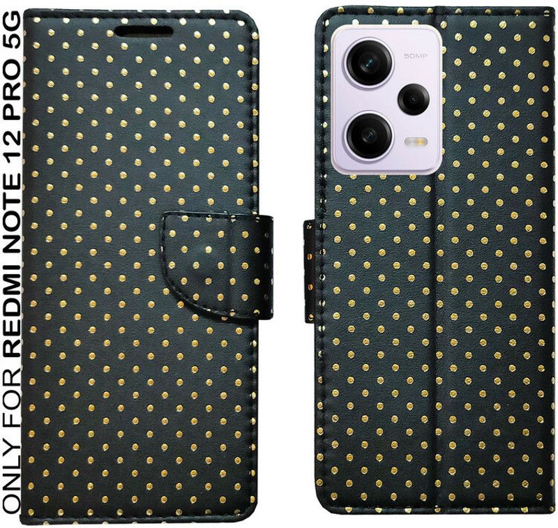 AD Enterprises Flip Cover for Redmi Note 12 Pro 5G  (Black, Gold, Magnetic Case, Pack of: 1)
