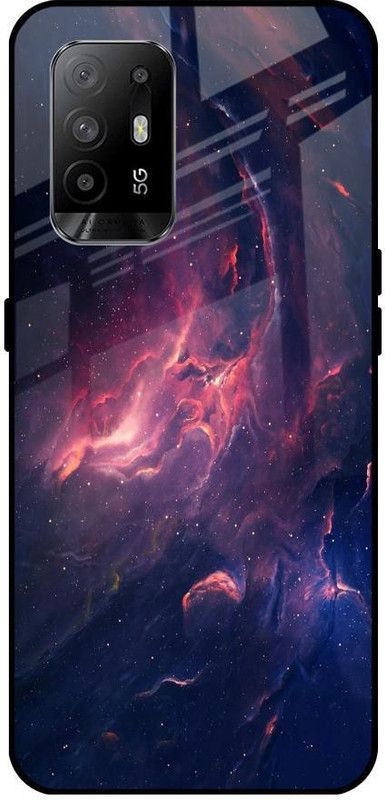 QRIOH Glass Back Cover for Oppo F19 Pro Plus  (Purple, Orange, Grip Case, Silicon, Pack of: 1)