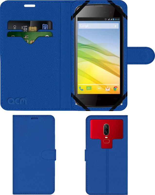 ACM Flip Cover for Lava Iris 450 Colour Plus  (Blue, Cases with Holder, Pack of: 1)
