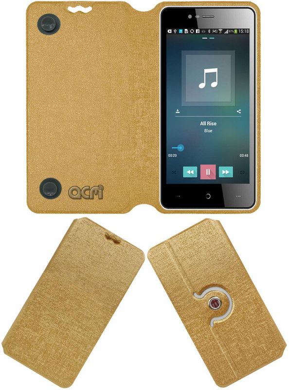 ACM Flip Cover for Intex Aqua Power 2  (Gold, Cases with Holder, Pack of: 1)