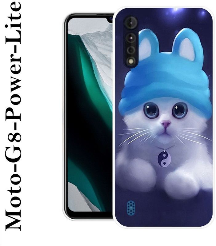 BAGRA Back Cover for Motorola Moto G8 Power Lite  (Blue, White, Silicon)