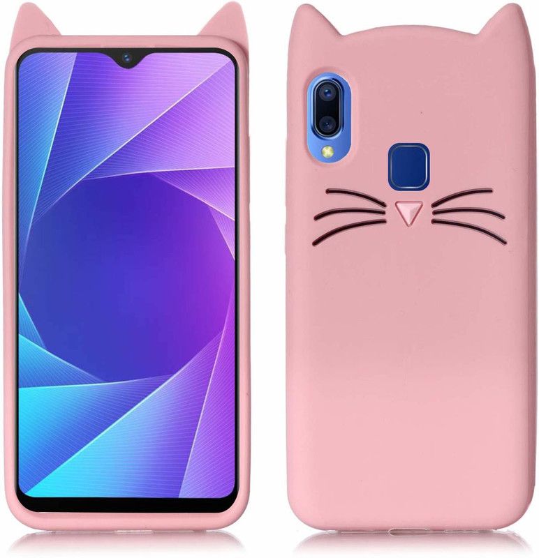 ELEF Back Cover for Vivo Y93 Mustache Ears Meow Soft Silicone Cute Cartoon Cat Kitty  (Pink, Shock Proof, Pack of: 1)