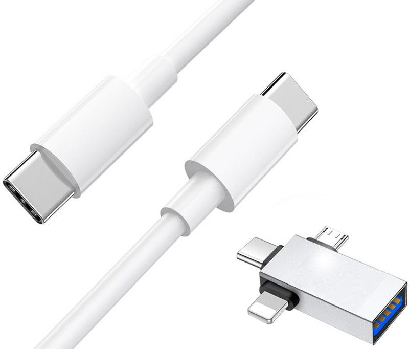 Red Champion USB Type C Cable 0.6 m Type C To Type 3.4A 30W PD FAST CHARGING DATA CABLE WHITE WITH 3IN1 OTG  (Compatible with Mobiles, White, Pack of: 2)