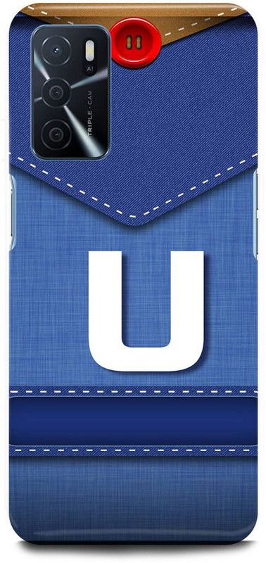 FUGGA Back Cover for OPPO A16, U, LETTER, ALPHABET, BLUE, JEANS, PATTERN, U, NAME  (Blue, Hard Case, Pack of: 1)