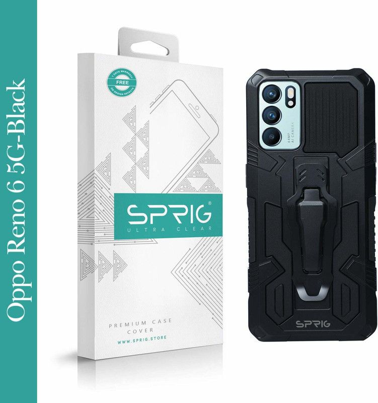 Sprig Kick-stand Back Cover for OPPO Reno6 5G, Reno 6 5G  (Black, Rugged Armor, Pack of: 1)