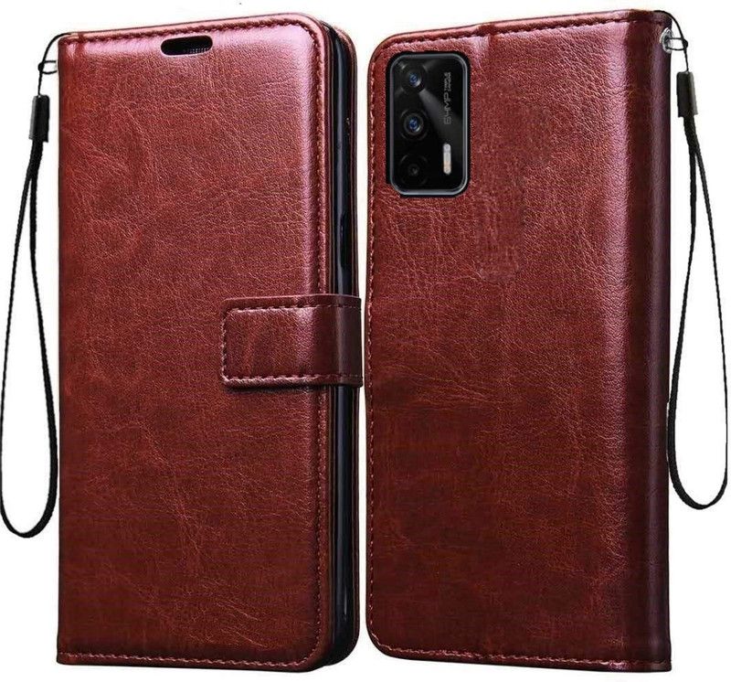 Tingtong Flip Cover for Realme GT 5G, Realme X7 Max 5G  (Brown, Cases with Holder)