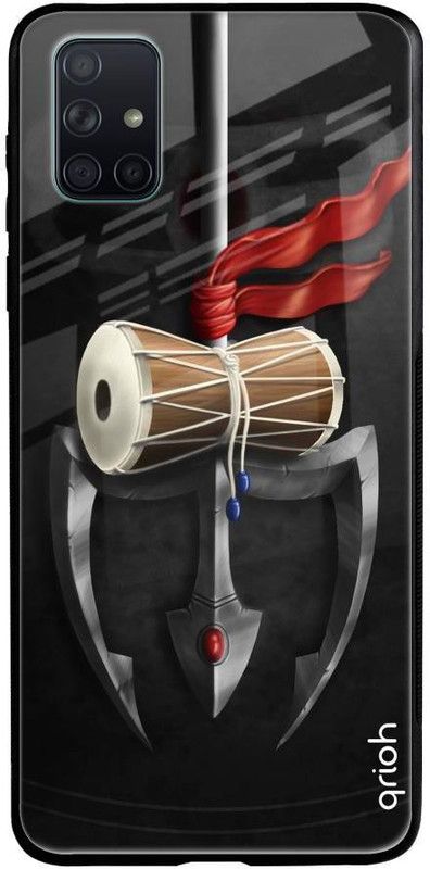 QRIOH Glass Back Cover for Samsung Galaxy A71  (Black, Grey, Grip Case, Silicon, Pack of: 1)