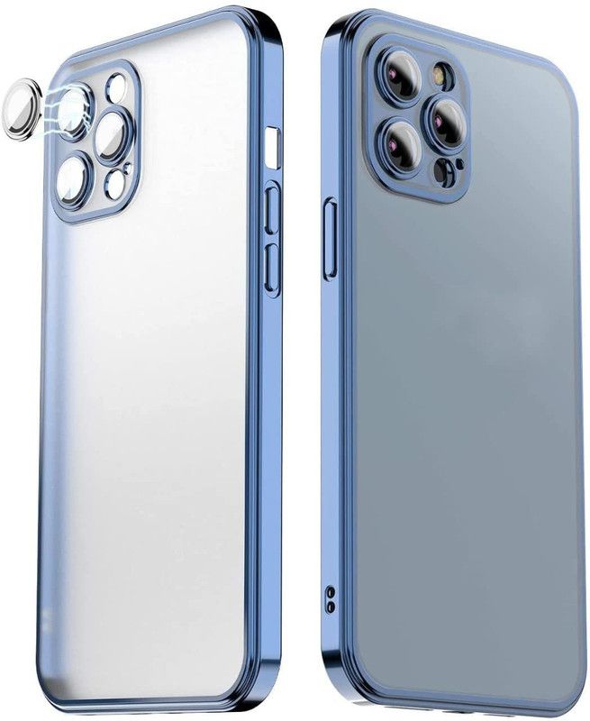 Apurb store Back Cover for iPhone 13 Pro Max Clear Slim Electroplated Frame TPU Bumper Cover  (Blue, Shock Proof, Silicon, Pack of: 1)