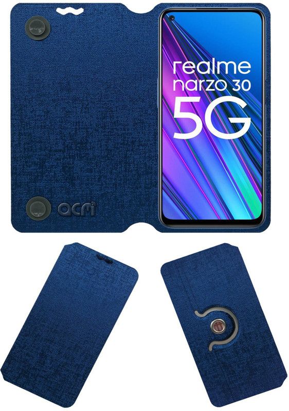 ACM Flip Cover for Realme Narzo 30 5g  (Blue, Cases with Holder, Pack of: 1)