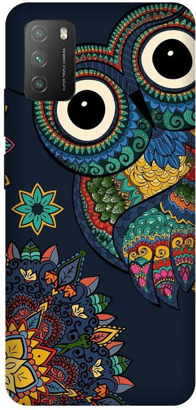 UMPRINT Back Cover for Poco M3/MZB087AIN Owl Mandala Flower Printed Back Cover  (Multicolor, Hard Case, Pack of: 1)