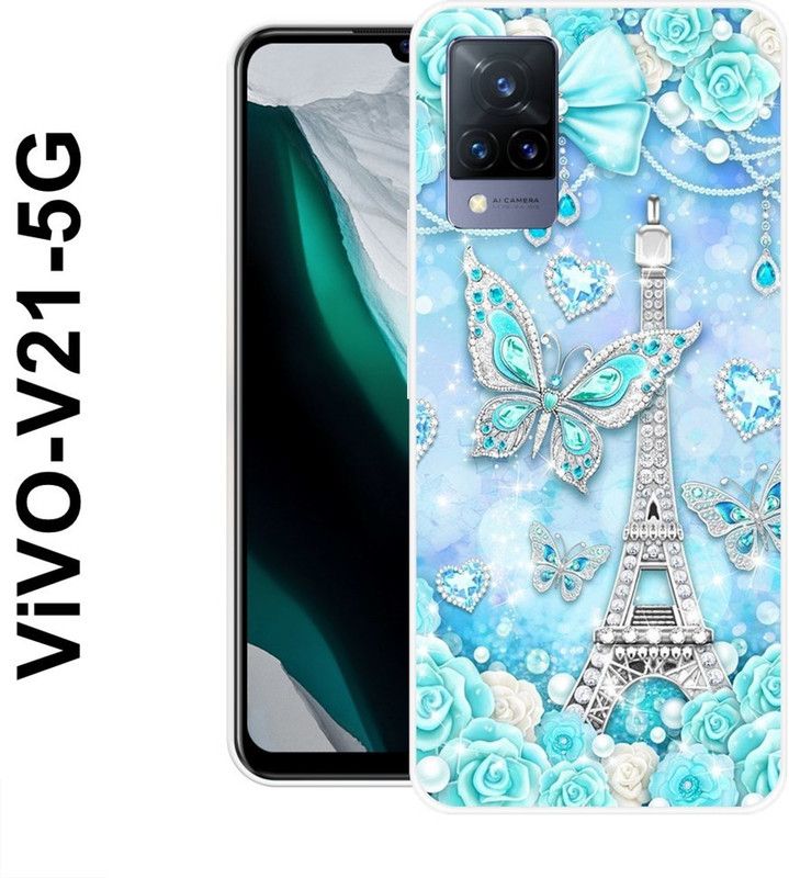 KLC Back Cover for Vivo V21 5G  (Blue, Silver, Silicon)