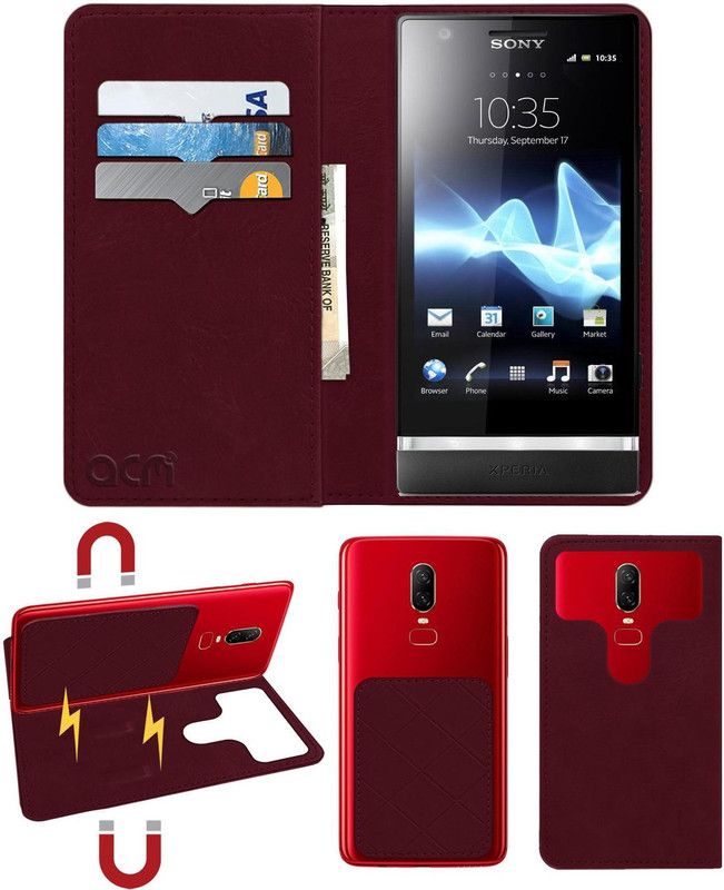 ACM Flip Cover for Sony Ericsson Xperia P Lt22i  (Maroon, Cases with Holder, Pack of: 1)