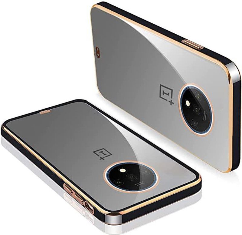 OSHO Back Cover for Back Cover Case Compatible with OnePlus 7T (Transparent | Chrome | TPU + Poly Carbonate)  (Black, Transparent, Shock Proof, Silicon, Pack of: 1)