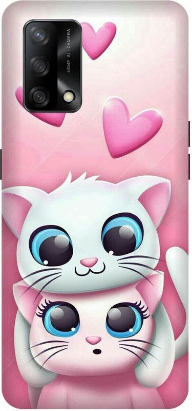 SAVETREE Back Cover for Oppo F19, CPH2219, Oppo F19s, CPH2223, Cat, Heart, Pink White  (Multicolor, 3D Case, Pack of: 1)