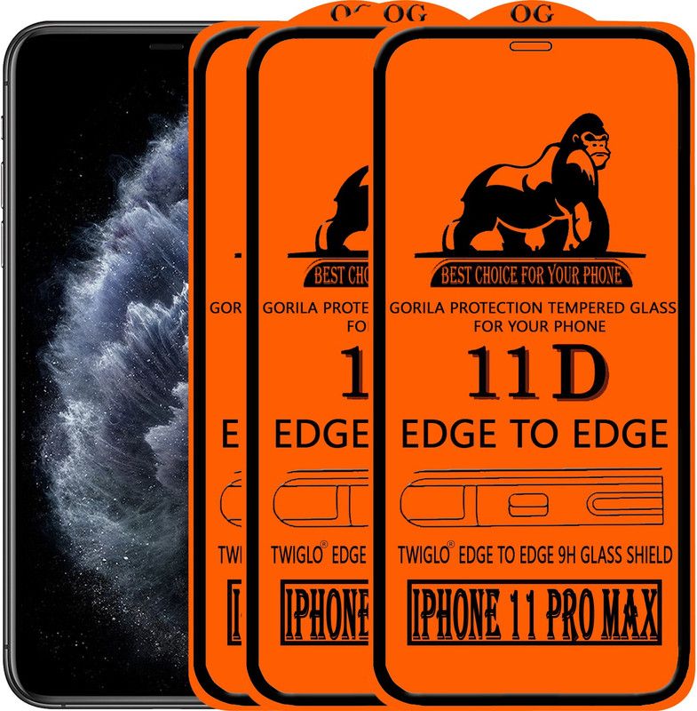TWIGLO Edge To Edge Tempered Glass for apple IPHONE 11 PRO MAX  (Pack of 3)