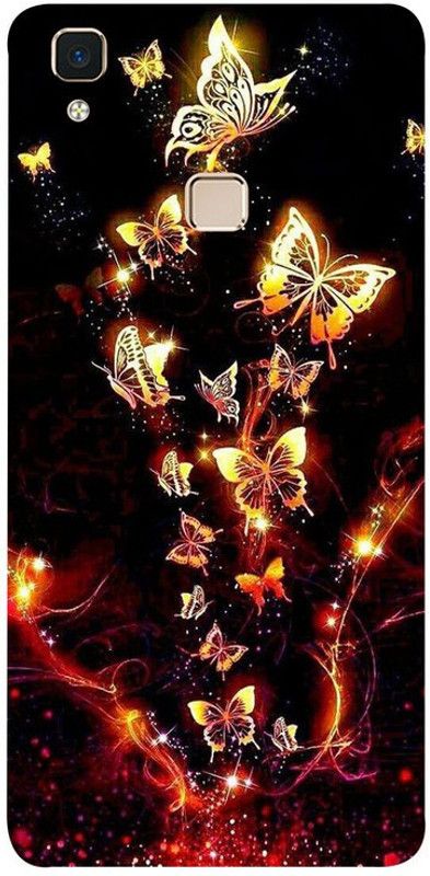 Golden Mask Back Cover for Vivo V3 Max Black Background With Golded Butterfly  (Multicolor, Waterproof, Silicon, Pack of: 1)