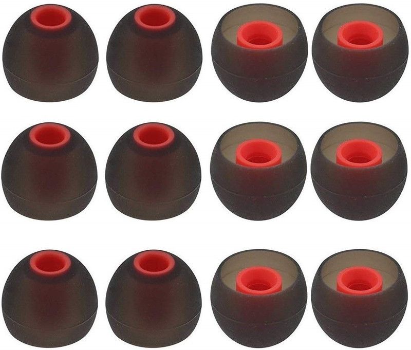 QWEEZER 12 Pcs Soft Silicone Multi Color Rubber Earbuds Tips Eartips Earpads Earplugs, Rubber earbuds In The Ear Headphone Cushion  (Pack of 12, Red, Black)