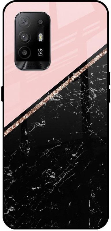 QRIOH Glass Back Cover for Oppo F19 Pro Plus  (Black, Pink, Grip Case, Silicon, Pack of: 1)