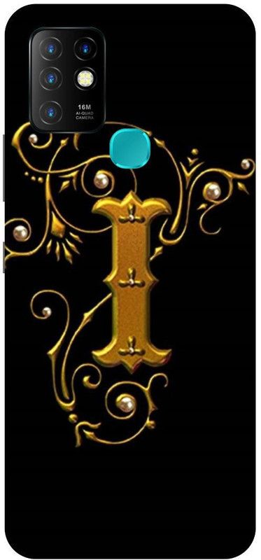 FIKORA Back Cover for Infinix Hot 10, X682B, I, NAME, LETTER, ALPHABET, GOLD  (Black, Hard Case, Pack of: 1)