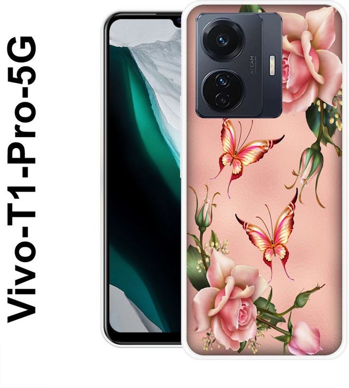 SHIVKUDI Back Cover for Vivo T1 Pro 5G  (Pink, Green, Silicon)