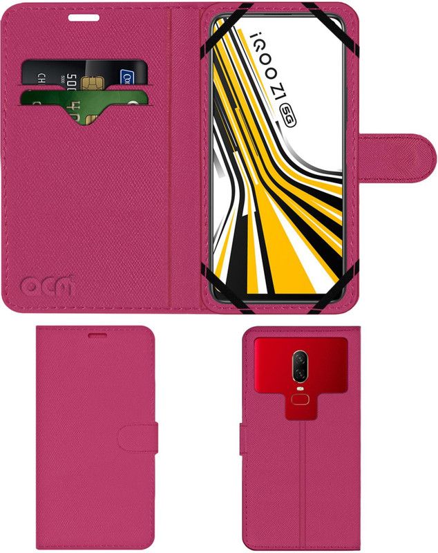 ACM Flip Cover for Vivo Iqoo Z1  (Pink, Cases with Holder, Pack of: 1)