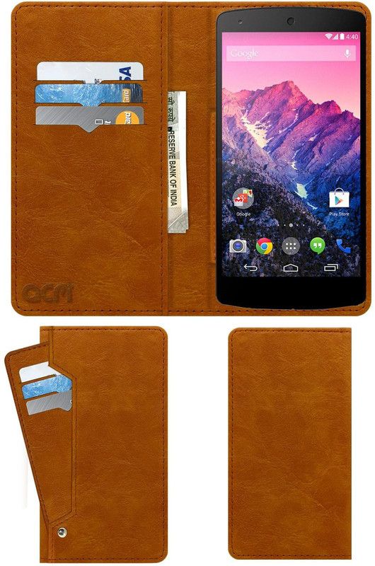 ACM Flip Cover for LG Nexus 5  (Gold, Cases with Holder)